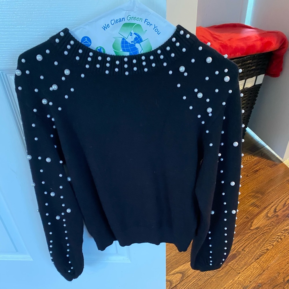 Lucy Paris sweater with pearl embellishments